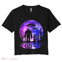 Alien And Bigfoot Full Moon Sasquatch Ufo Women's Crop Top Tee thumb 0