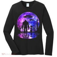 Alien And Bigfoot Full Moon Sasquatch Ufo Women's Long Sleeve Shirt thumb 0
