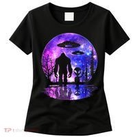 Alien And Bigfoot Full Moon Sasquatch Ufo Women's T-Shirt thumb 0