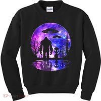 Alien And Bigfoot Full Moon Sasquatch Ufo Kids Sweatshirt thumb 0