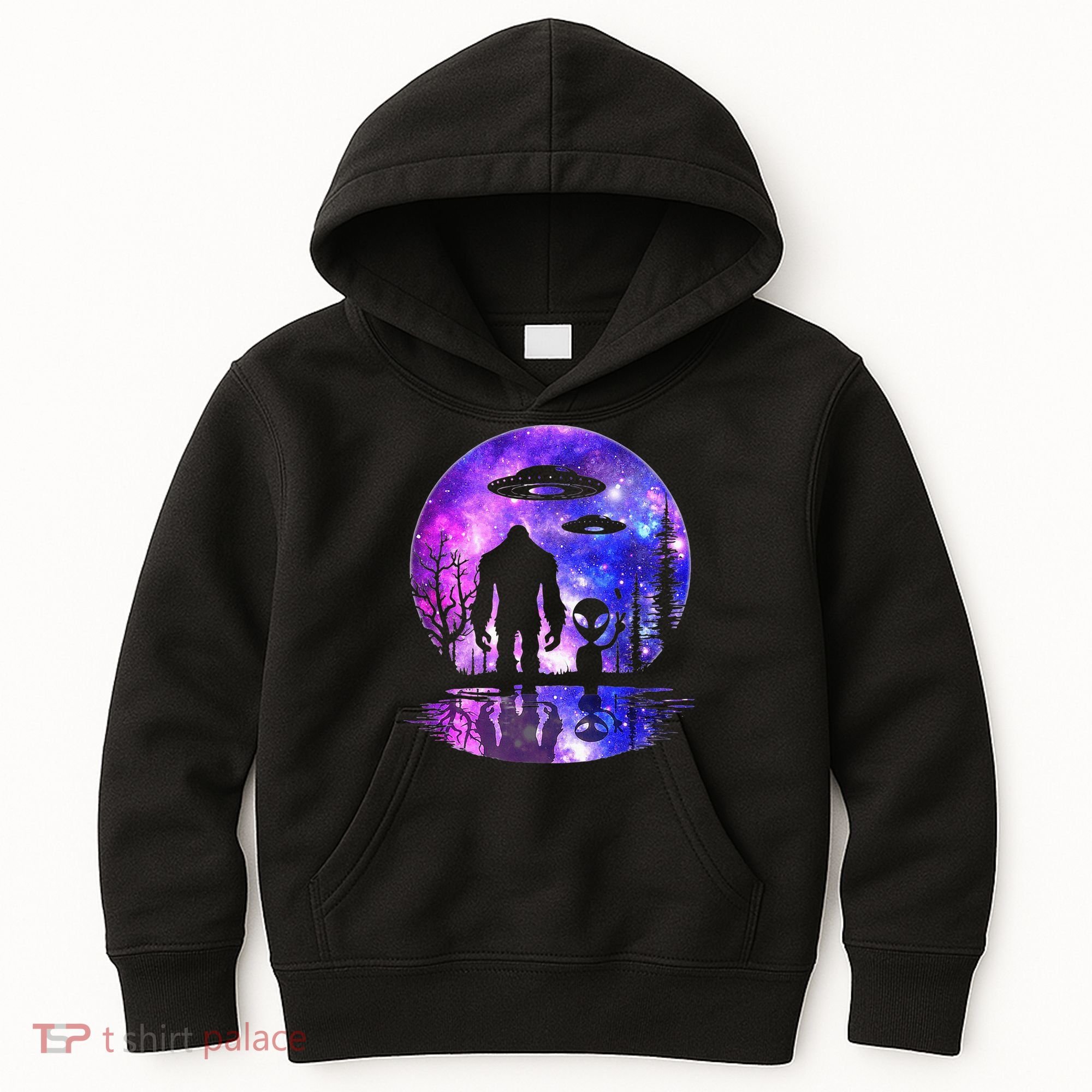 Alien And Bigfoot Full Moon Sasquatch Ufo Kids Hoodie