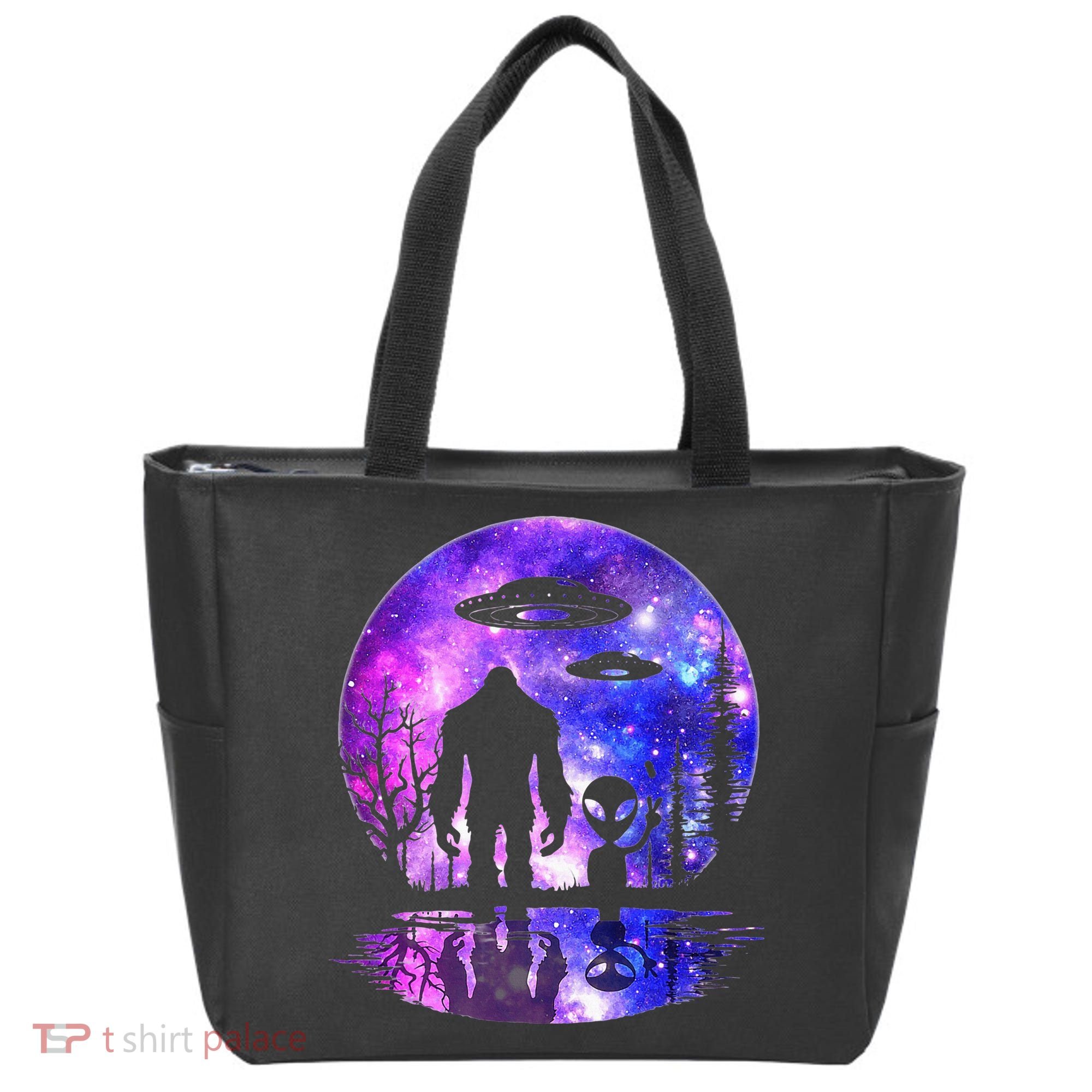 Alien And Bigfoot Full Moon Sasquatch Ufo Tote Bag