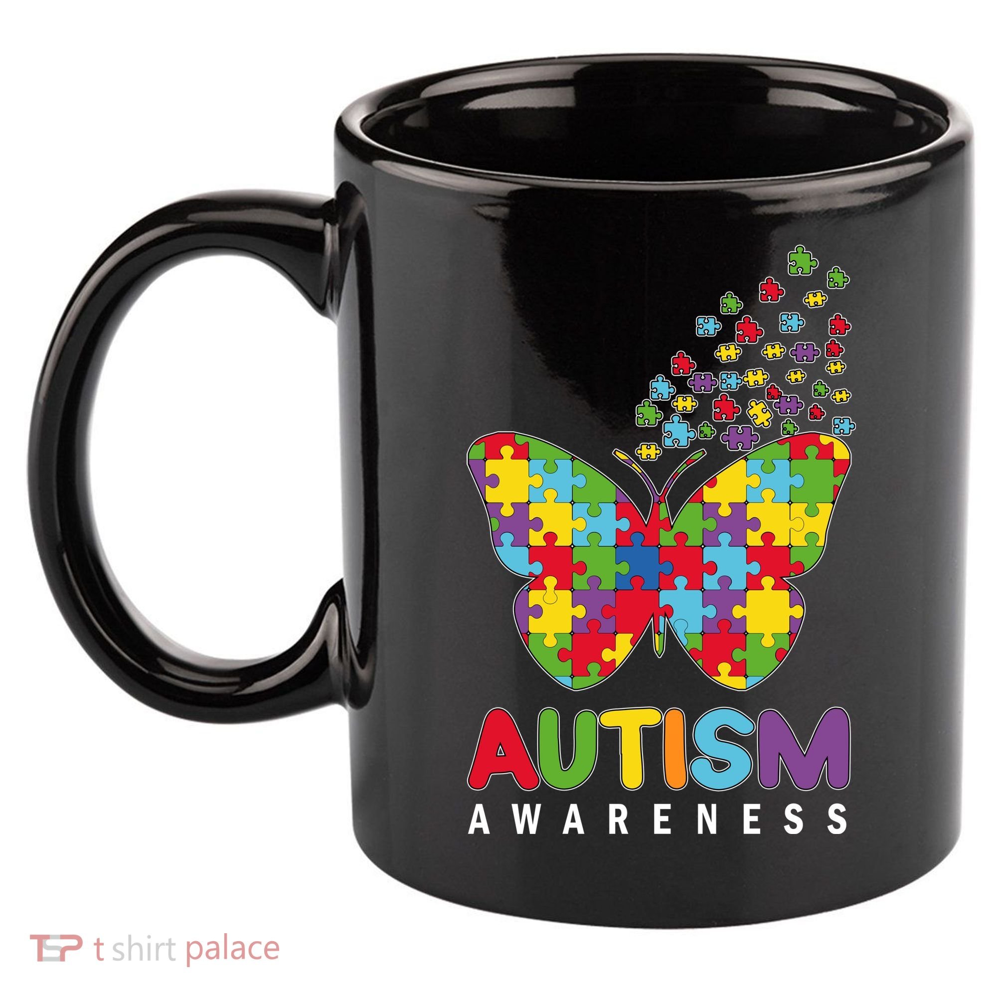 Autism Awareness Butterfly Puzzle Pieces 11oz C Handle Ceramic Mug