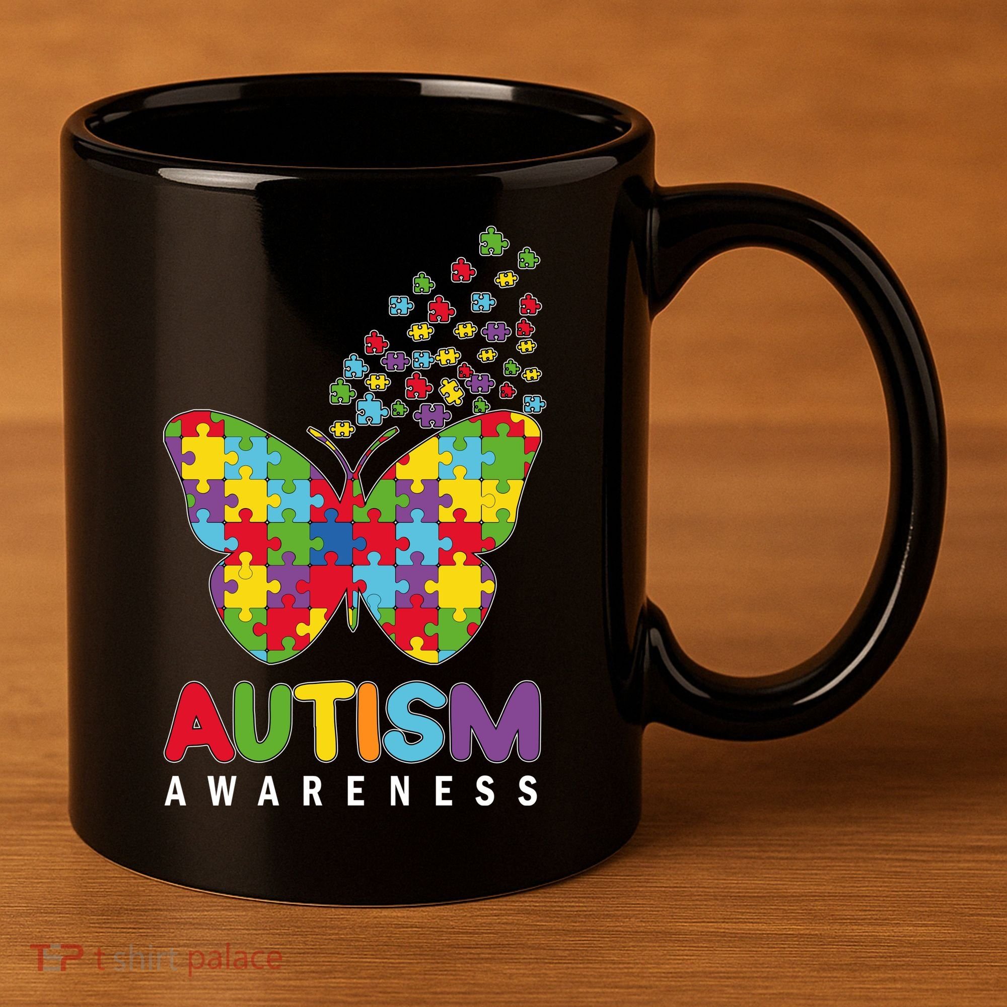 Autism Awareness Butterfly Puzzle Pieces 11oz C Handle Ceramic Mug