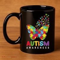Autism Awareness Butterfly Puzzle Pieces 11oz C Handle Ceramic Mug thumb 4