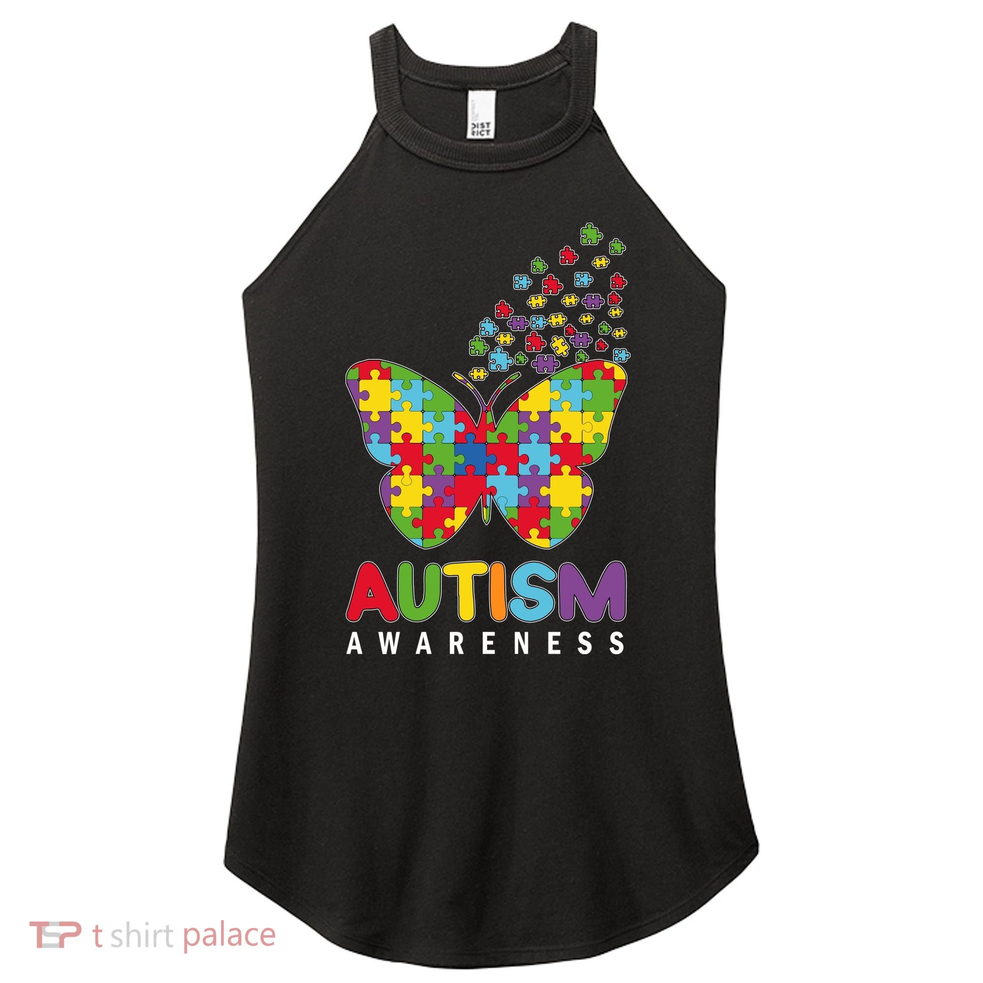 Autism Awareness Butterfly Puzzle Pieces Women's Perfect Tri Rocker Tank