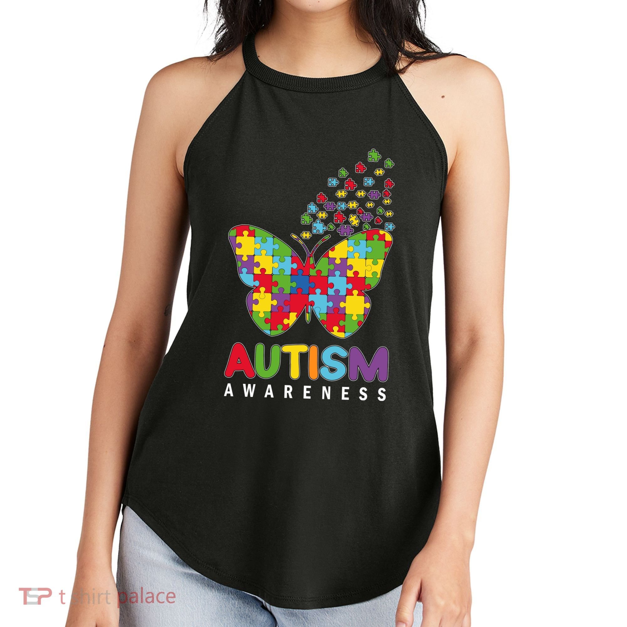 Autism Awareness Butterfly Puzzle Pieces Women's Perfect Tri Rocker Tank