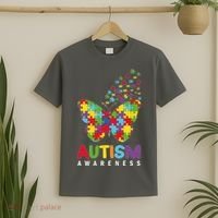 Autism Awareness Butterfly Puzzle Pieces T-Shirt thumb 2