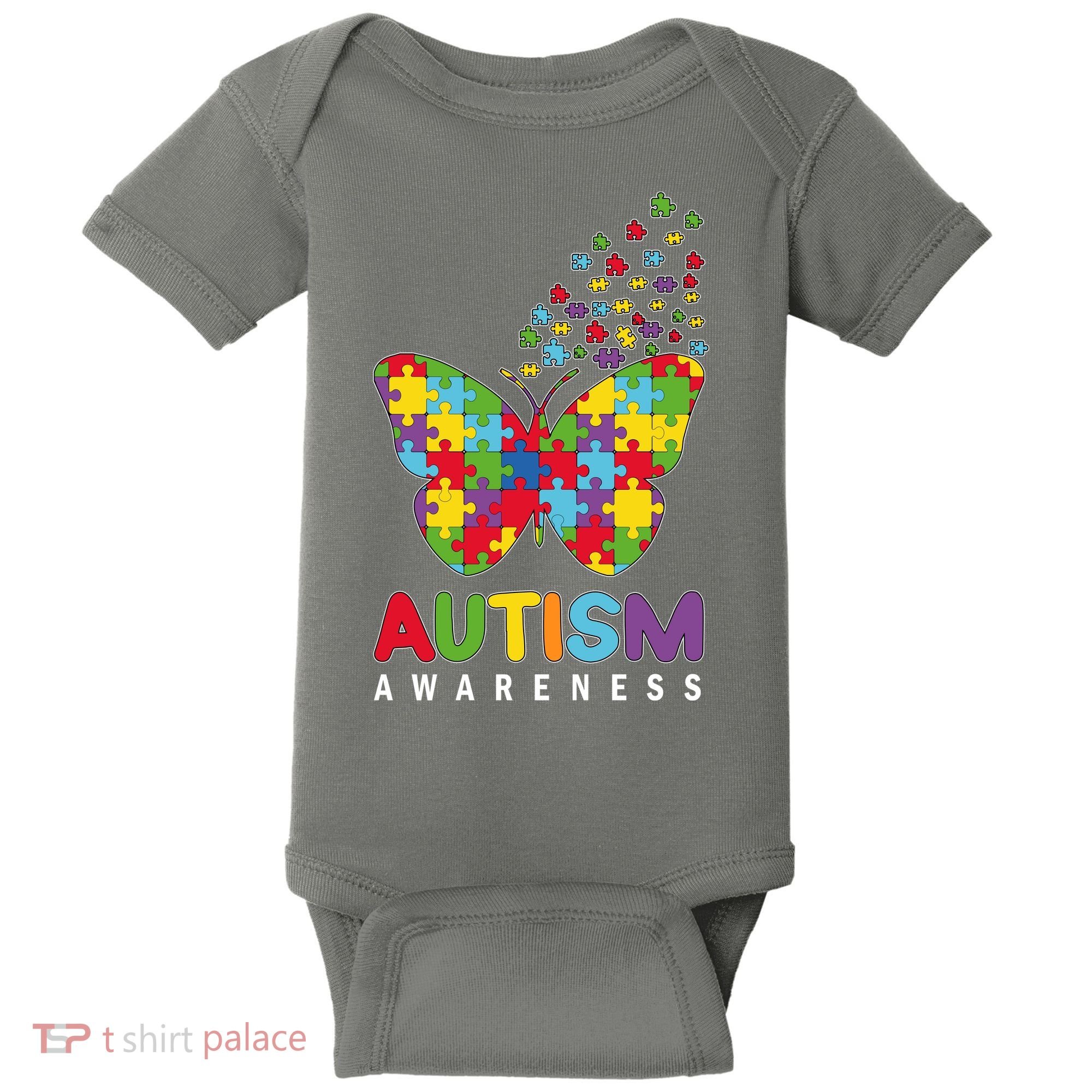 Autism Awareness Butterfly Puzzle Pieces Baby Bodysuit