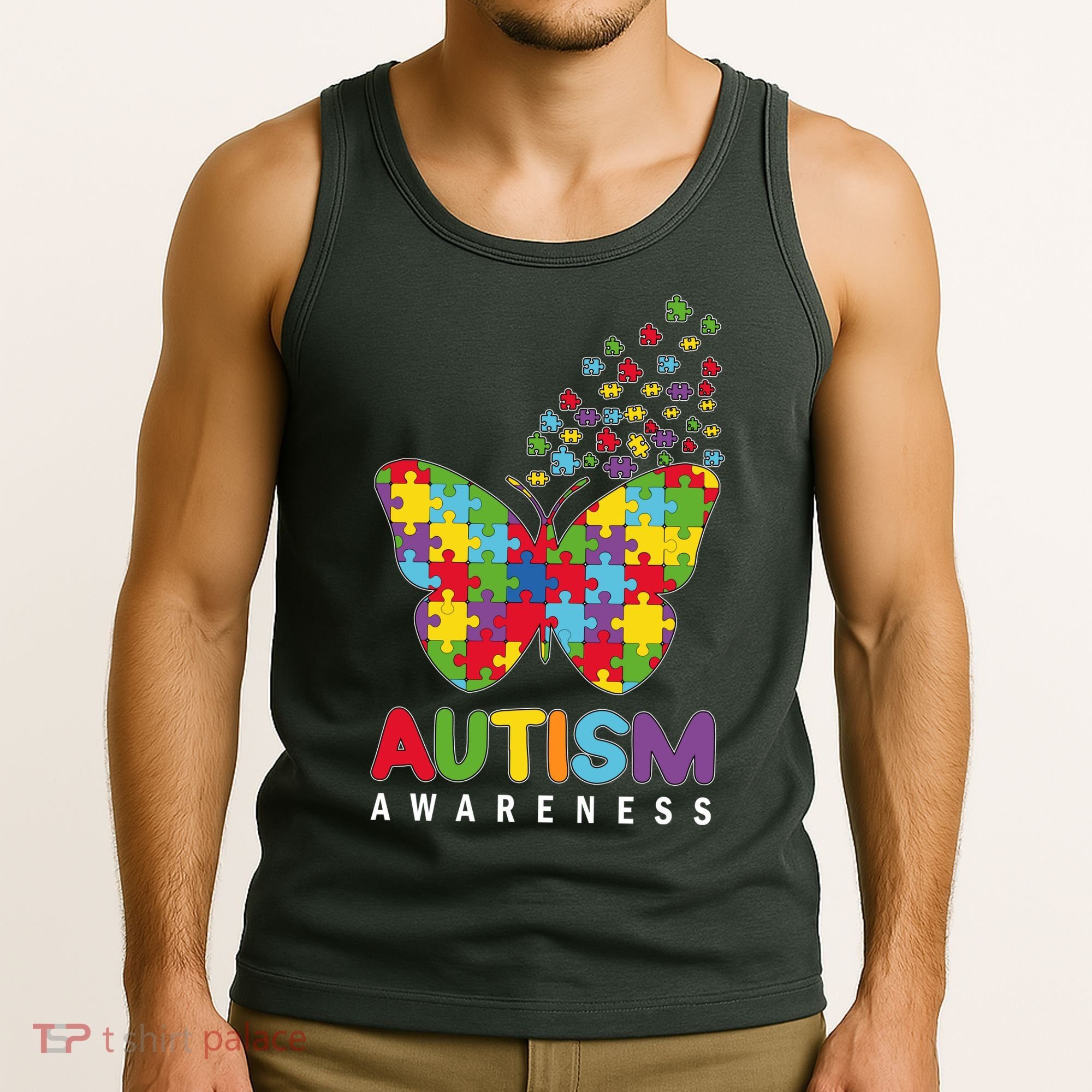 Autism Awareness Butterfly Puzzle Pieces Tank Top