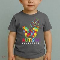 Autism Awareness Butterfly Puzzle Pieces Toddler T-Shirt thumb 2