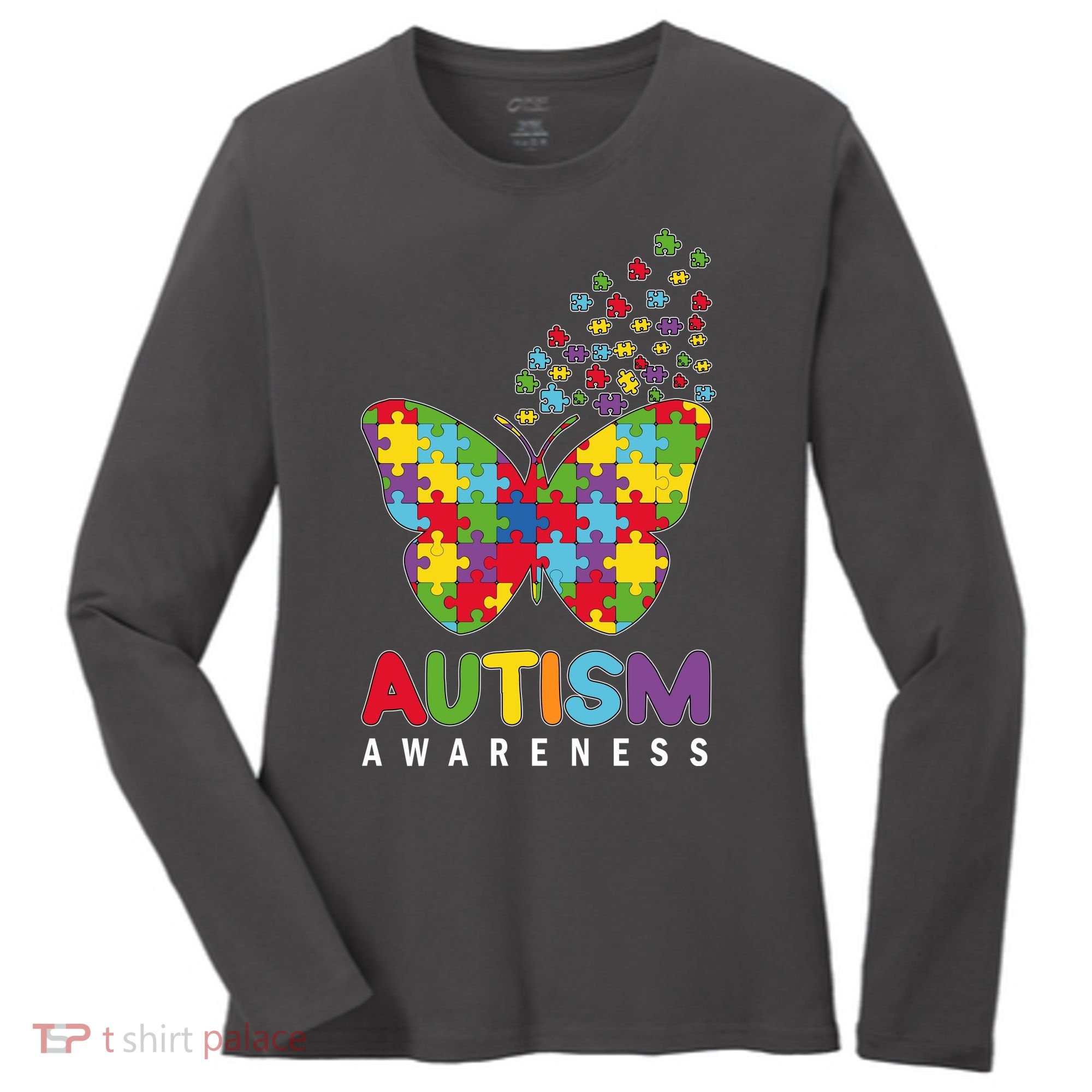 Autism Awareness Butterfly Puzzle Pieces Women's Long Sleeve Shirt