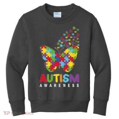 Autism Awareness Butterfly Puzzle Pieces Kids Sweatshirt