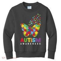 Autism Awareness Butterfly Puzzle Pieces Kids Sweatshirt thumb 0
