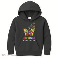 Autism Awareness Butterfly Puzzle Pieces Kids Hoodie thumb 0