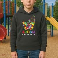 Autism Awareness Butterfly Puzzle Pieces Kids Hoodie thumb 2