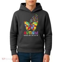 Autism Awareness Butterfly Puzzle Pieces Kids Hoodie thumb 4