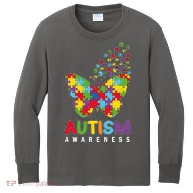 Autism Awareness Butterfly Puzzle Pieces Kids Long Sleeve Shirt