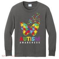 Autism Awareness Butterfly Puzzle Pieces Kids Long Sleeve Shirt thumb 0