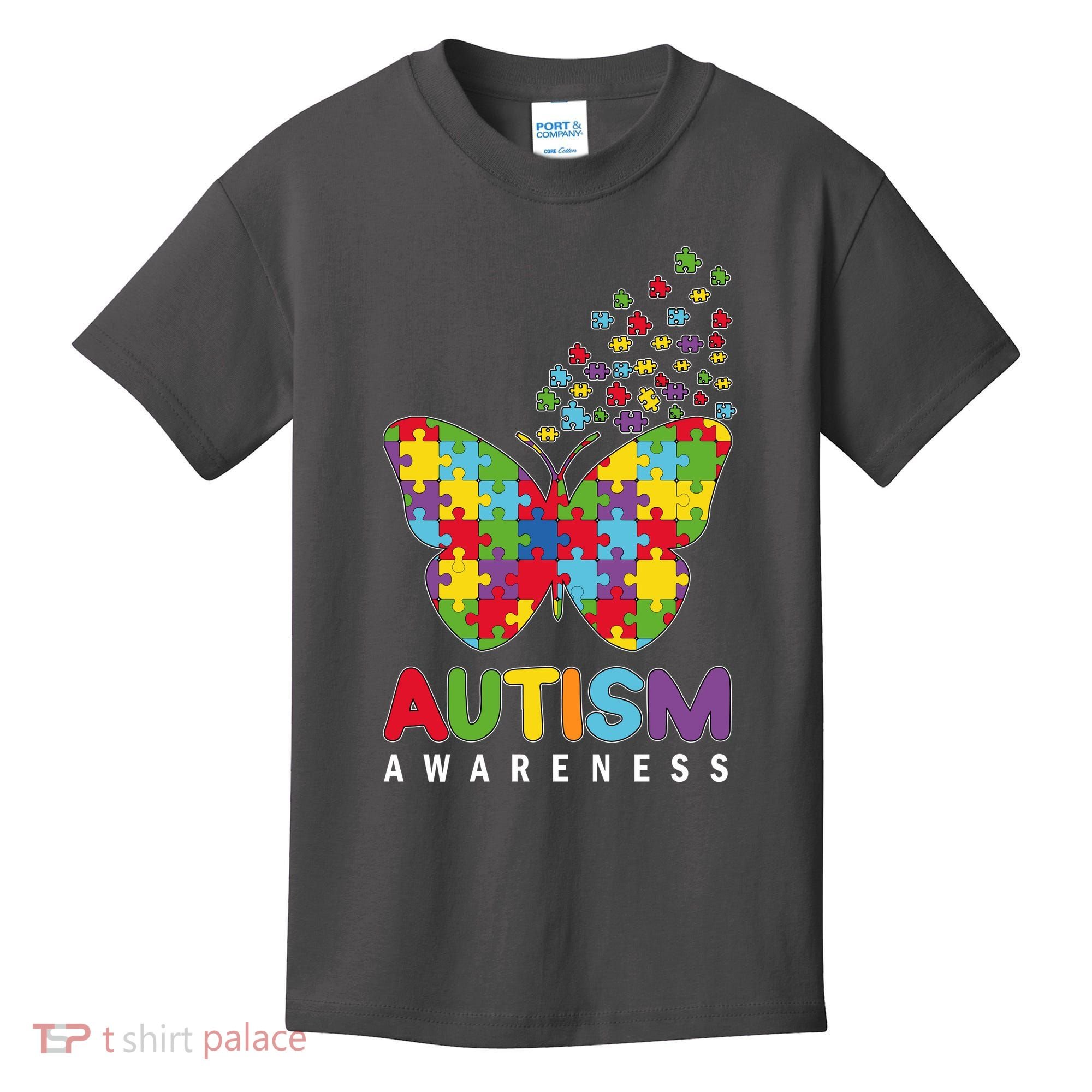 Autism Awareness Butterfly Puzzle Pieces Kids T-Shirt