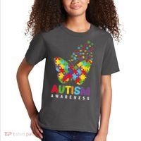 Autism Awareness Butterfly Puzzle Pieces Kids T-Shirt thumb 2