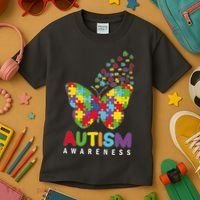 Autism Awareness Butterfly Puzzle Pieces Kids T-Shirt thumb 3