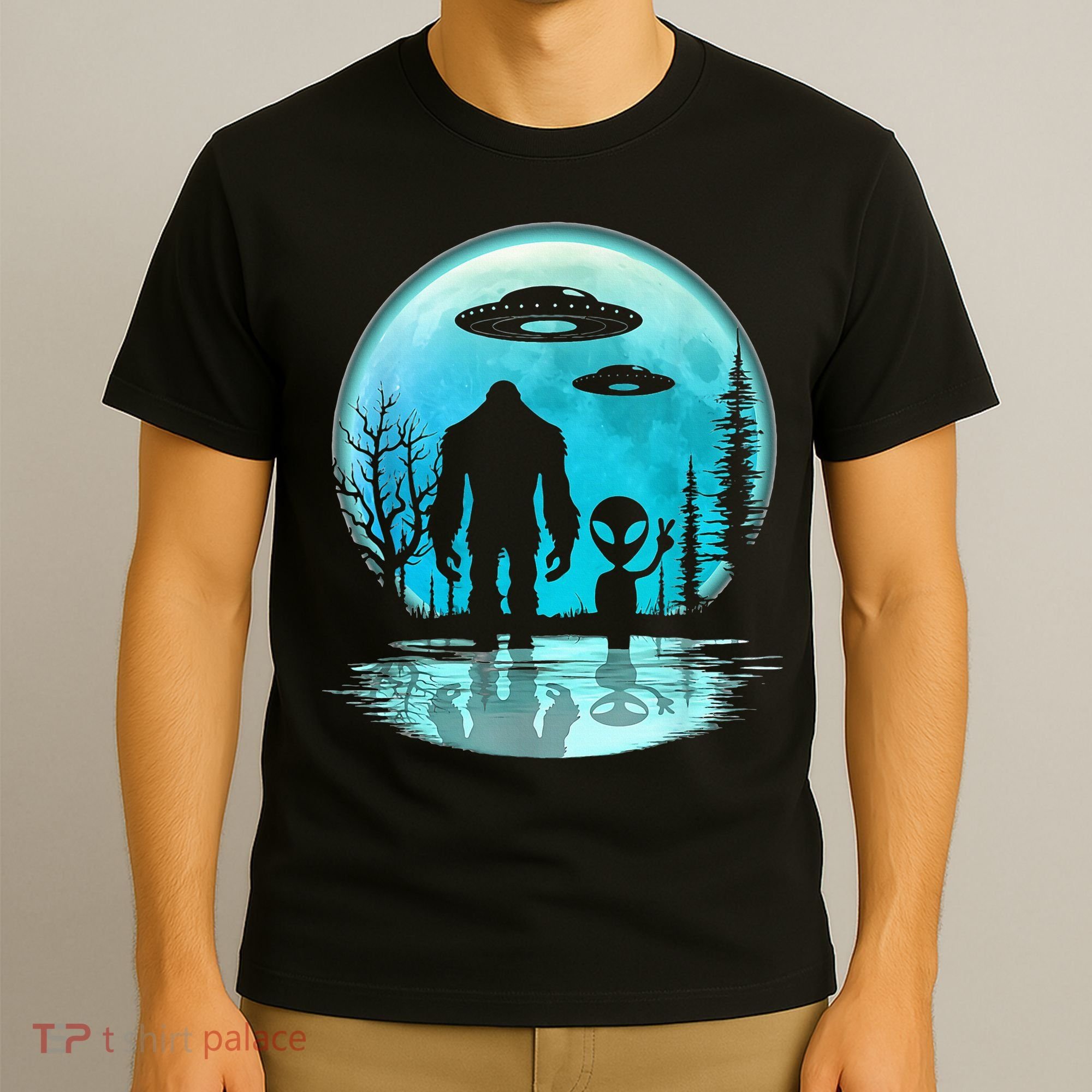 Alien And Bigfoot Moon T-Shirt