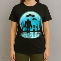 Alien And Bigfoot Moon T-Shirt thumb 4