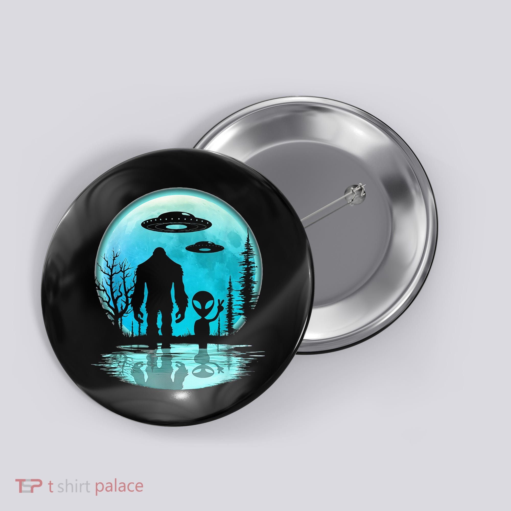 Alien And Bigfoot Moon Button
