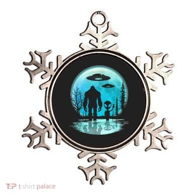 Alien And Bigfoot Moon Ornament