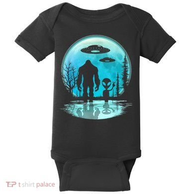 Alien And Bigfoot Moon Baby Bodysuit
