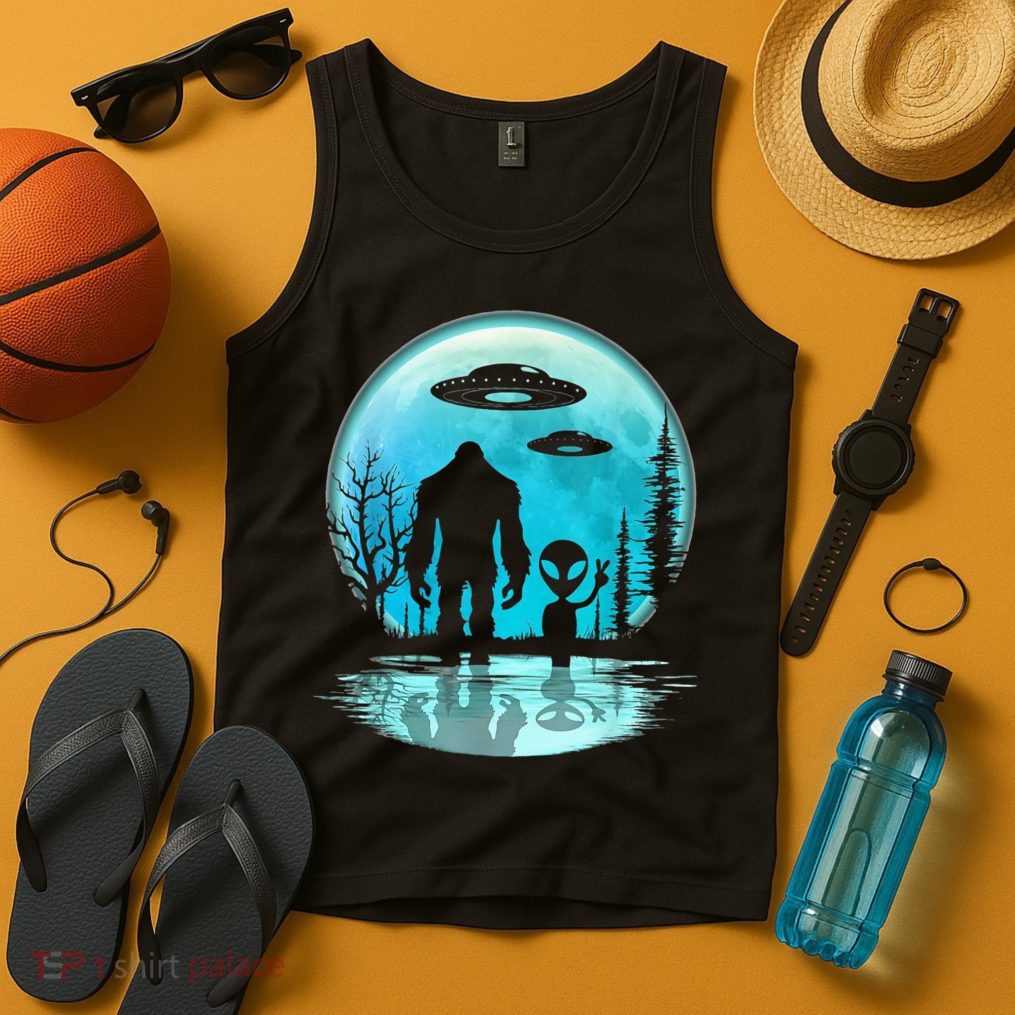 Alien And Bigfoot Moon Tank Top