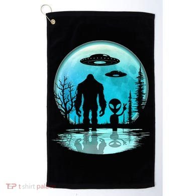 Alien And Bigfoot Moon Golf Towel