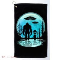 Alien And Bigfoot Moon Golf Towel thumb 0
