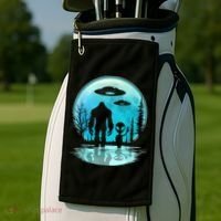Alien And Bigfoot Moon Golf Towel thumb 2