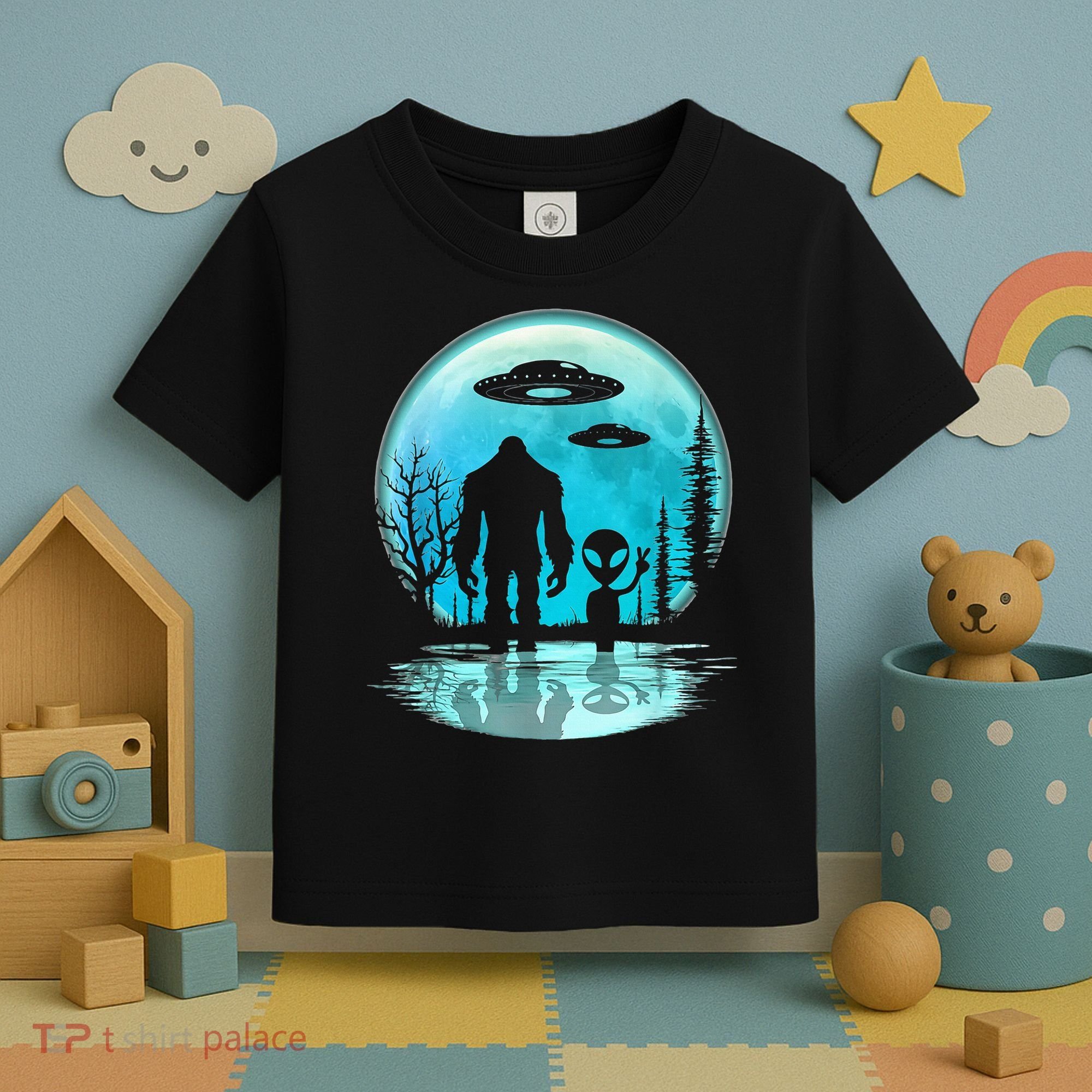Alien And Bigfoot Moon Toddler T-Shirt