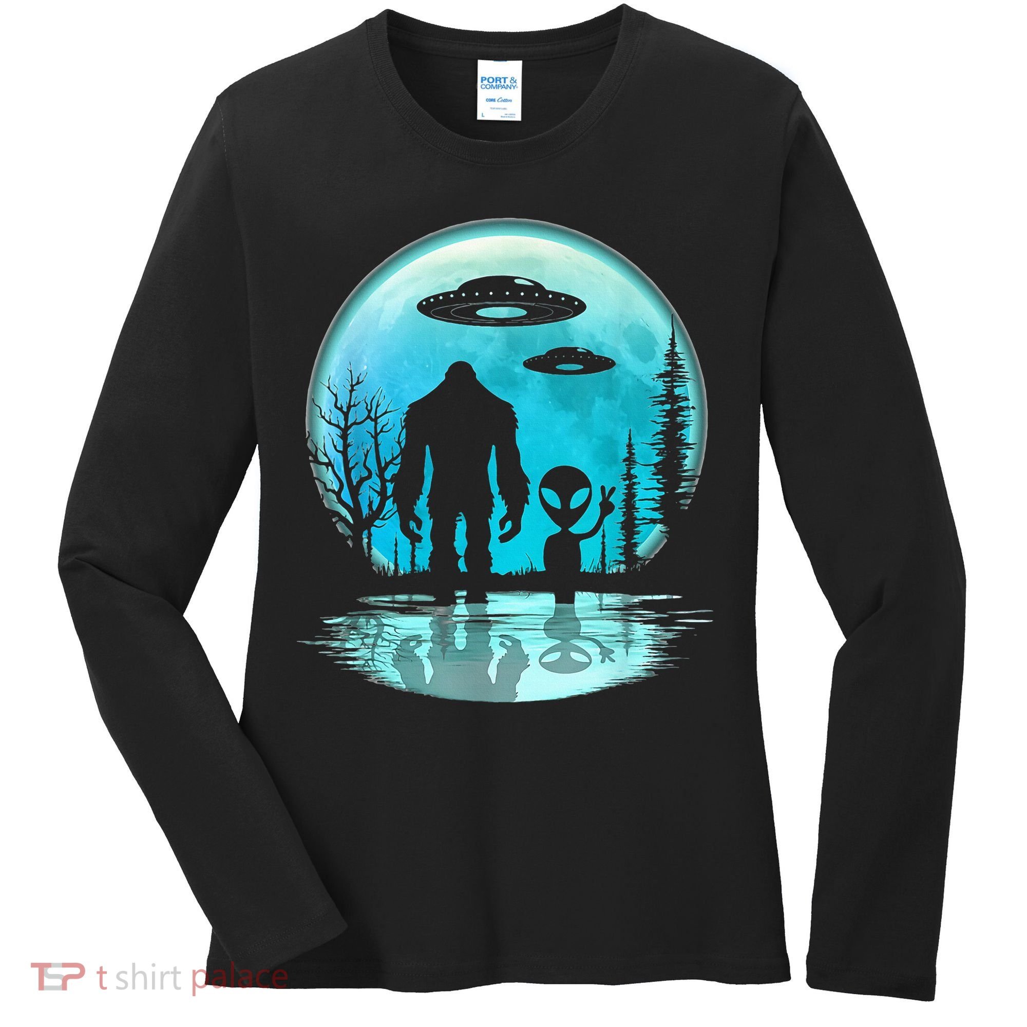Alien And Bigfoot Moon Women's Long Sleeve Shirt