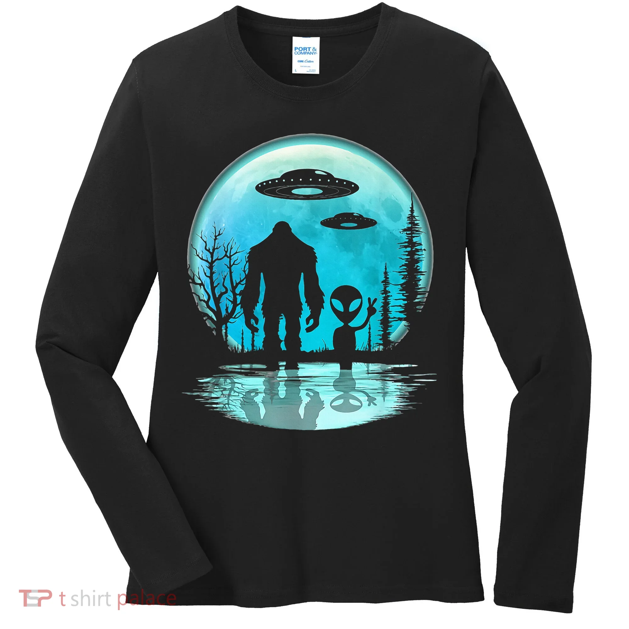Alien And Bigfoot Moon Women's Long Sleeve Shirt
