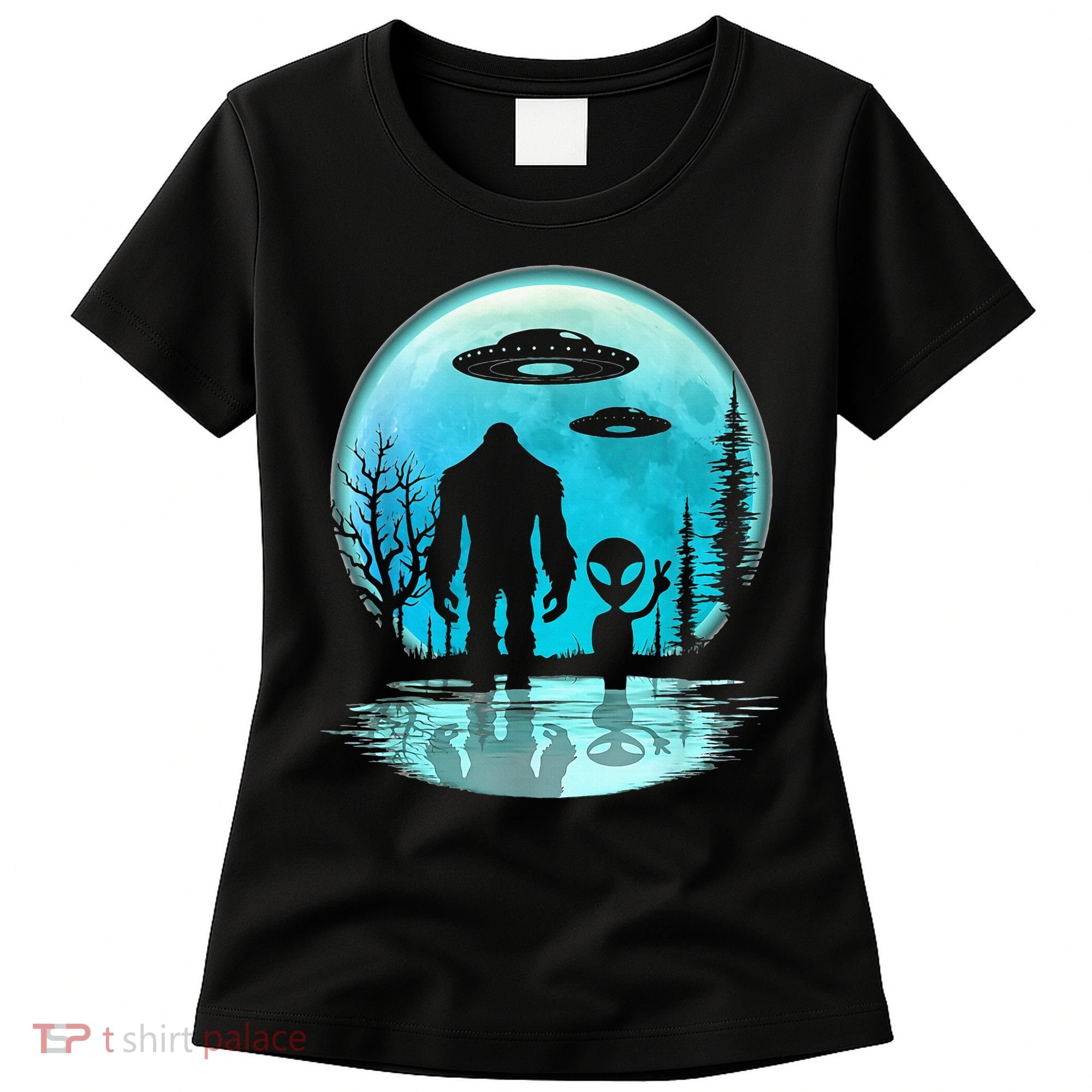 Alien And Bigfoot Moon Women's T-Shirt