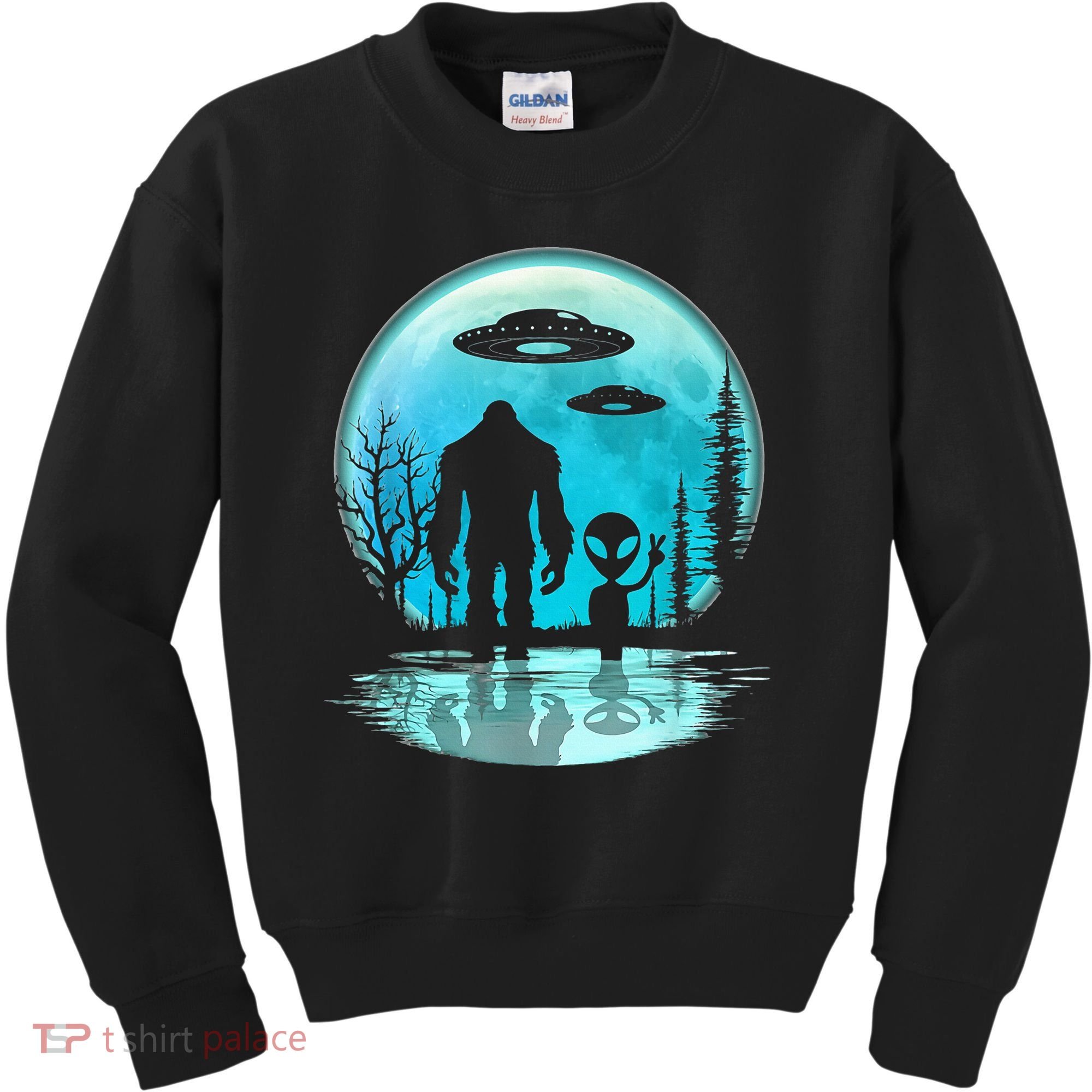 Alien And Bigfoot Moon Kids Sweatshirt