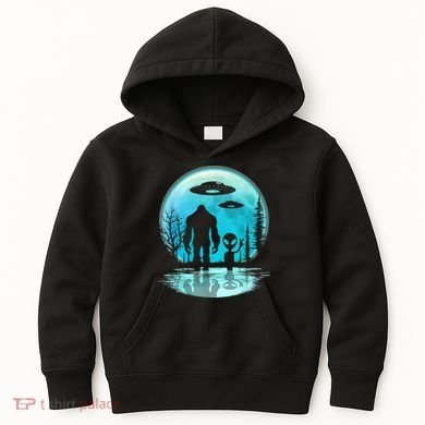 Alien And Bigfoot Moon Kids Hoodie