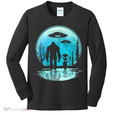 Alien And Bigfoot Moon Kids Long Sleeve Shirt