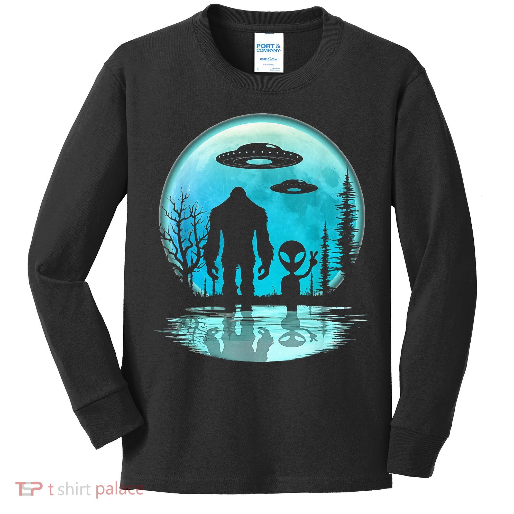 Alien And Bigfoot Moon Kids Long Sleeve Shirt