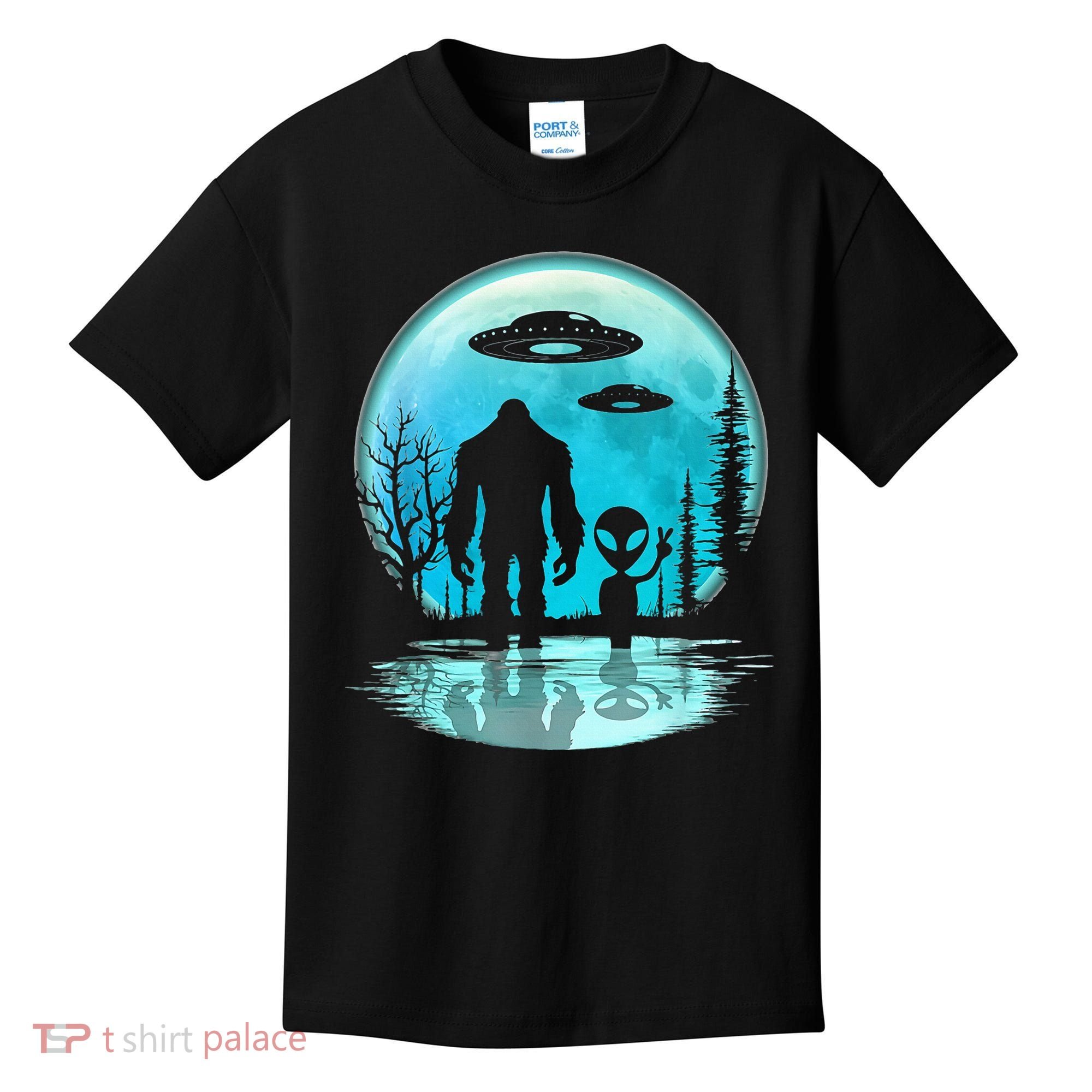 Alien And Bigfoot Moon Kids T-Shirt