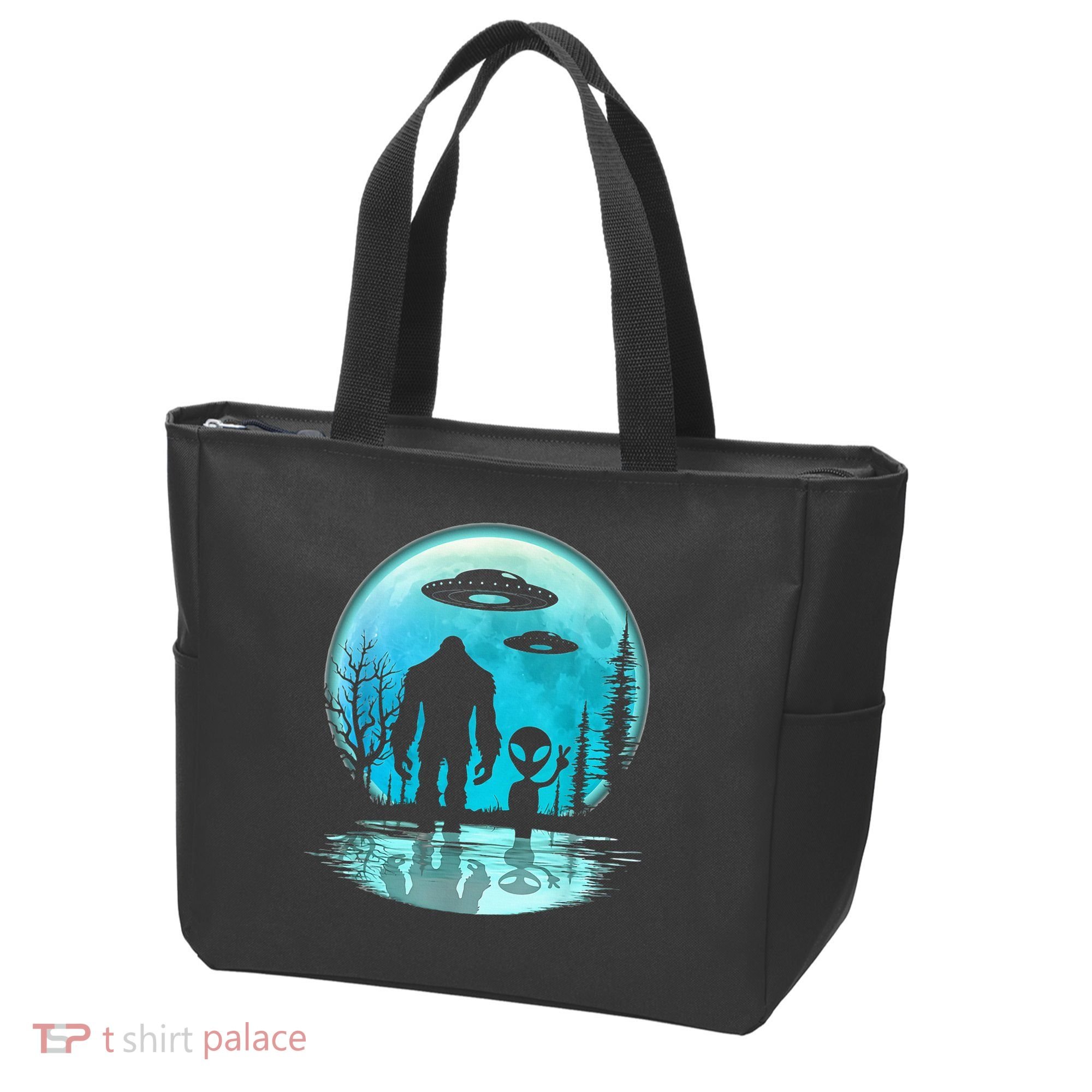 Alien And Bigfoot Moon Tote Bag