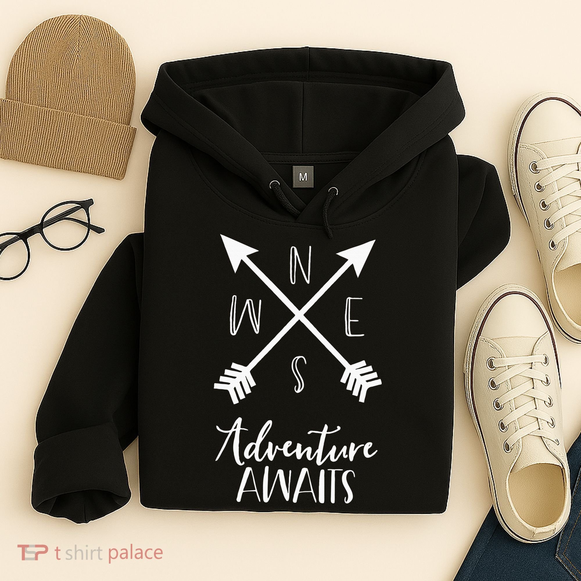 Adventure Awaits Boho Hiking Travel Arrows Compass Hoodie