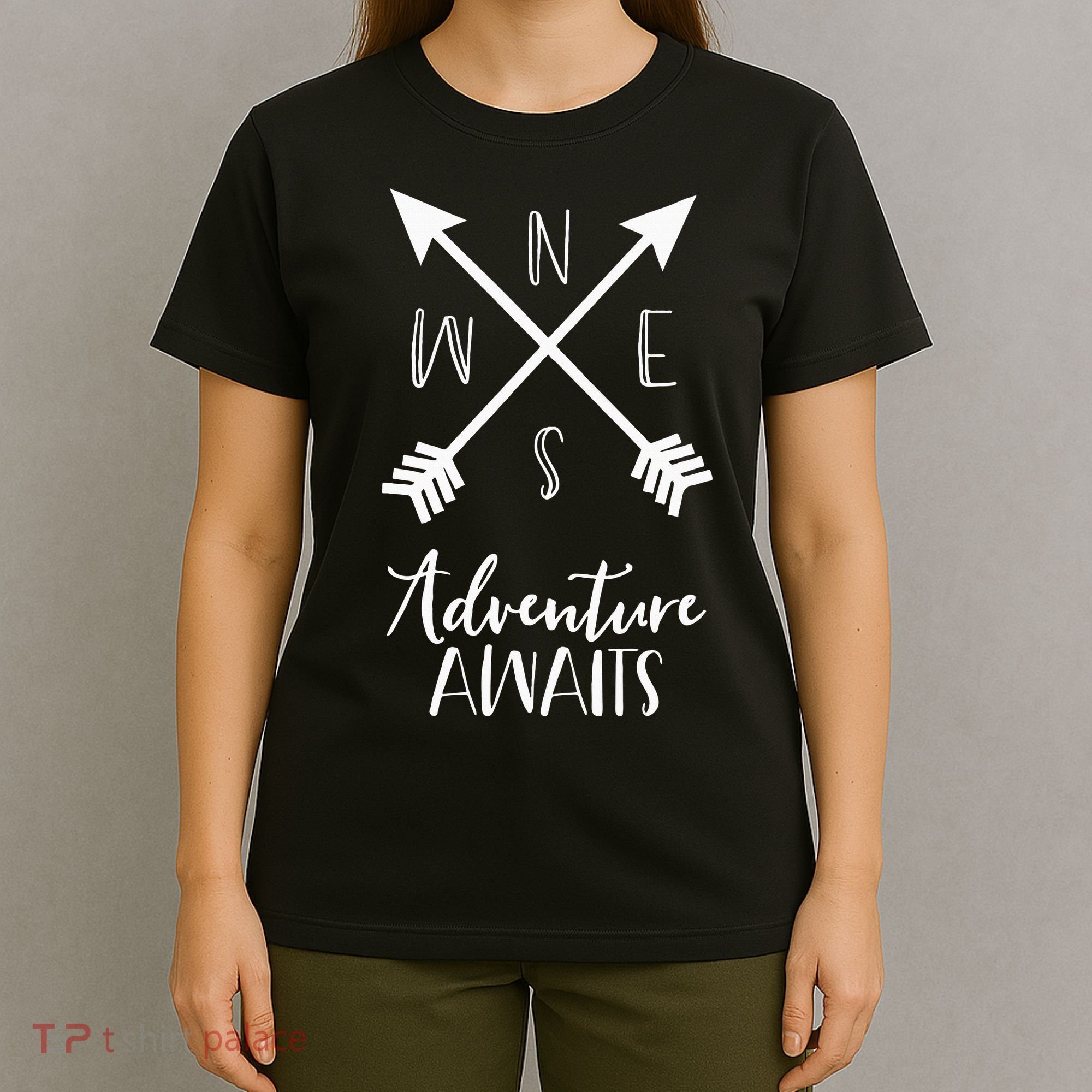 Adventure Awaits Boho Hiking Travel Arrows Compass T-Shirt