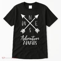 Adventure Awaits Boho Hiking Travel Arrows Compass Tall T-Shirt thumb 0