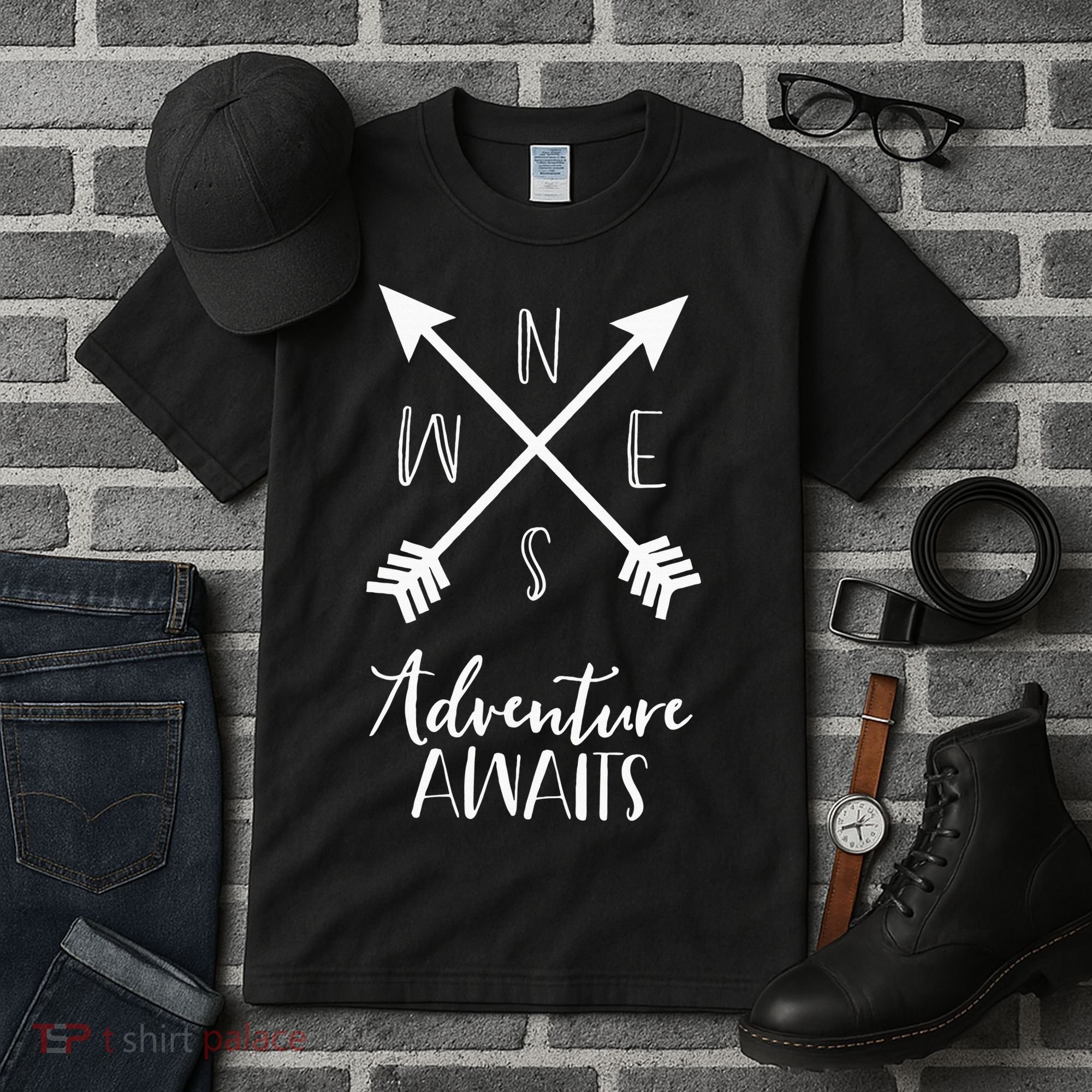 Adventure Awaits Boho Hiking Travel Arrows Compass Tall T-Shirt
