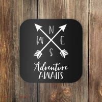 Adventure Awaits Boho Hiking Travel Arrows Compass Coaster thumb 0